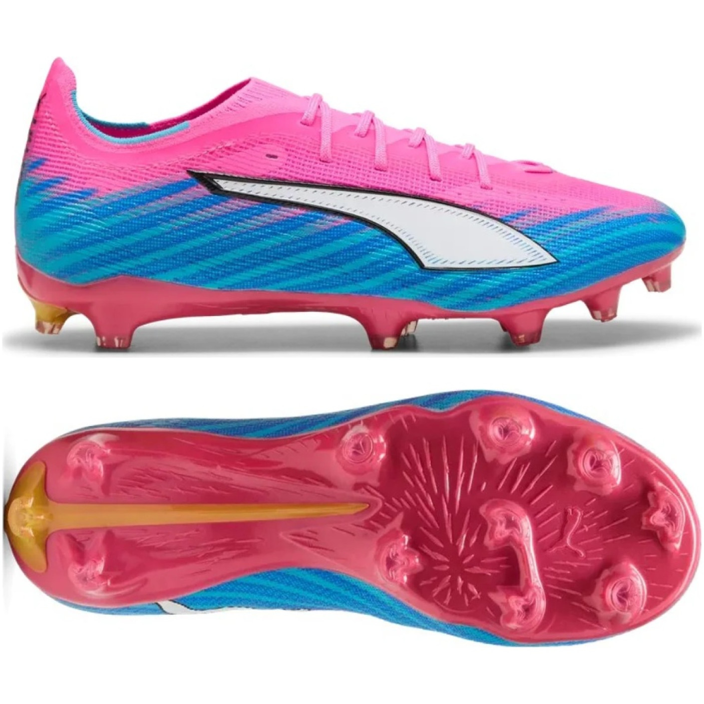 PUMA Ultra 6 Match Gras / Kunstgras Voetbalschoenen (MG) Felroze Blauw Geel