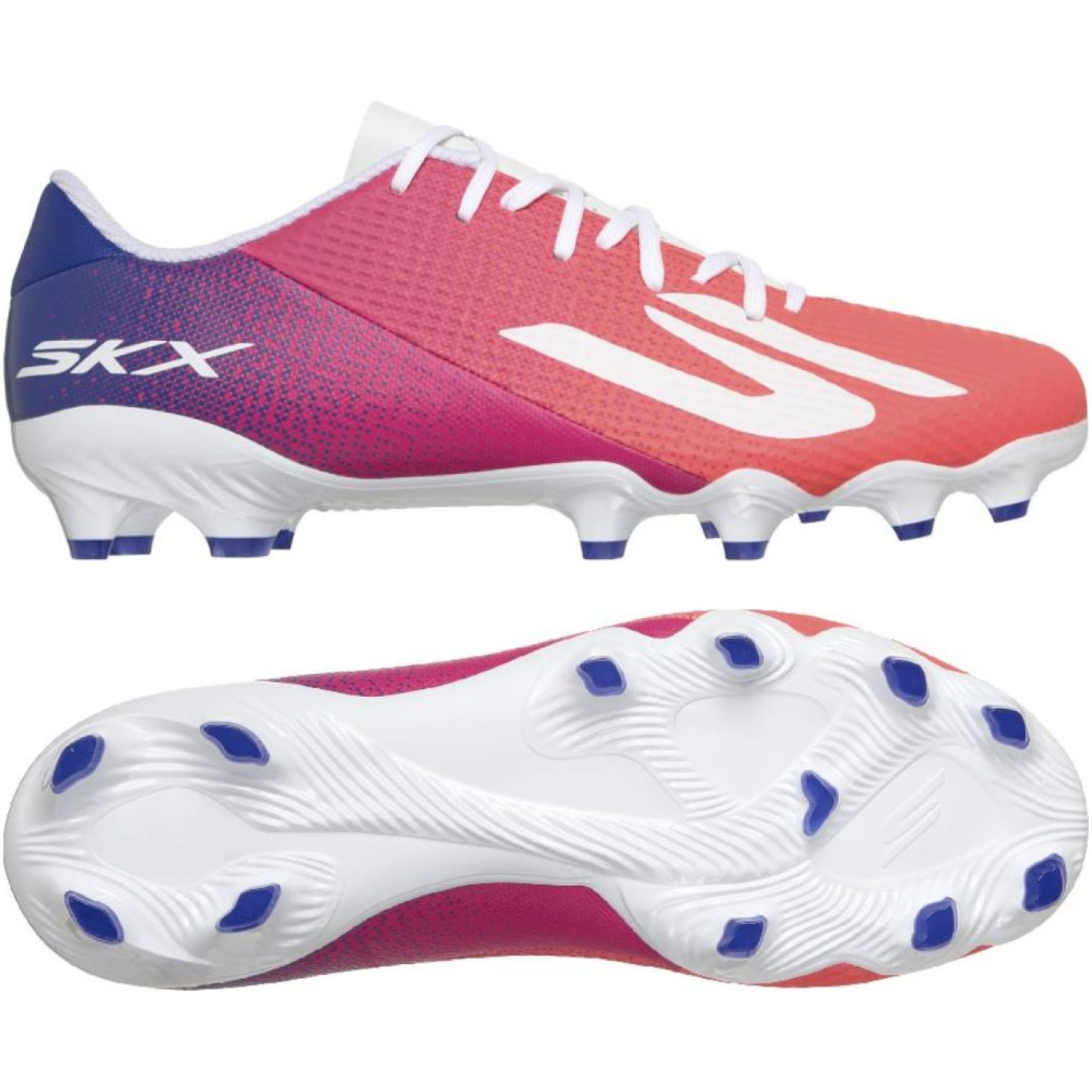 Skechers SKX_2 Academy Low Gras Voetbalschoenen (FG) Wit Felrood Blauw Roze