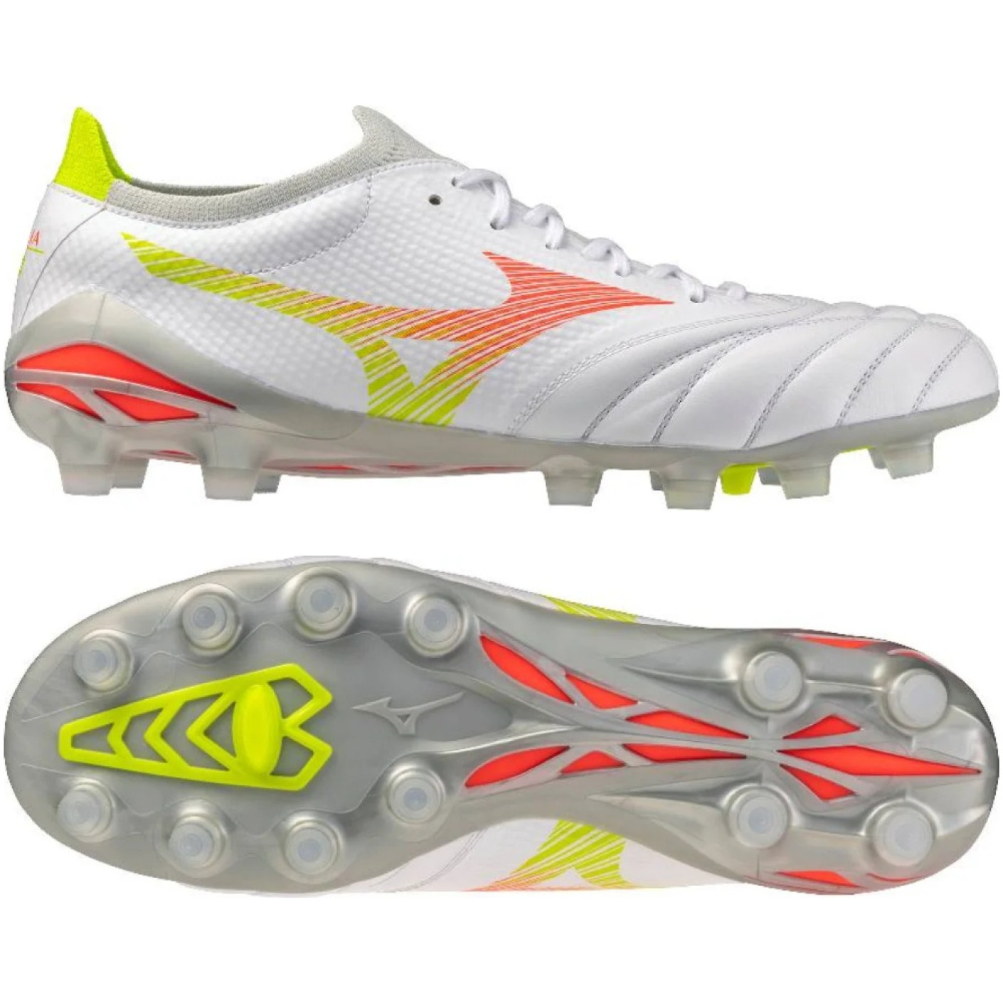 Mizuno Morelia Neo V Beta Pro Gras Football Boots (FG) White Orange Lime