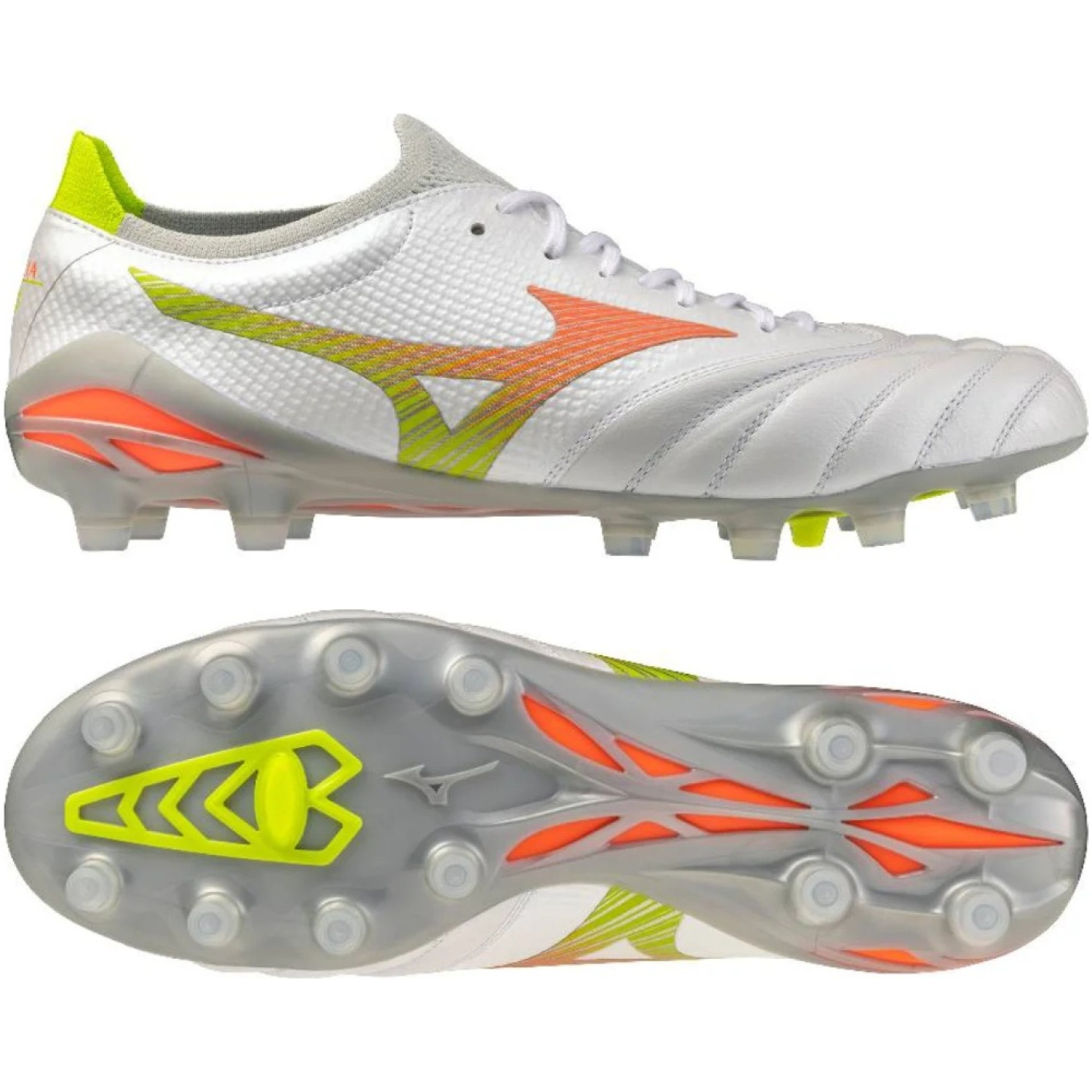 Mizuno Morelia Neo V Beta Elite Grass Football Boots (FG) White Orange Lime