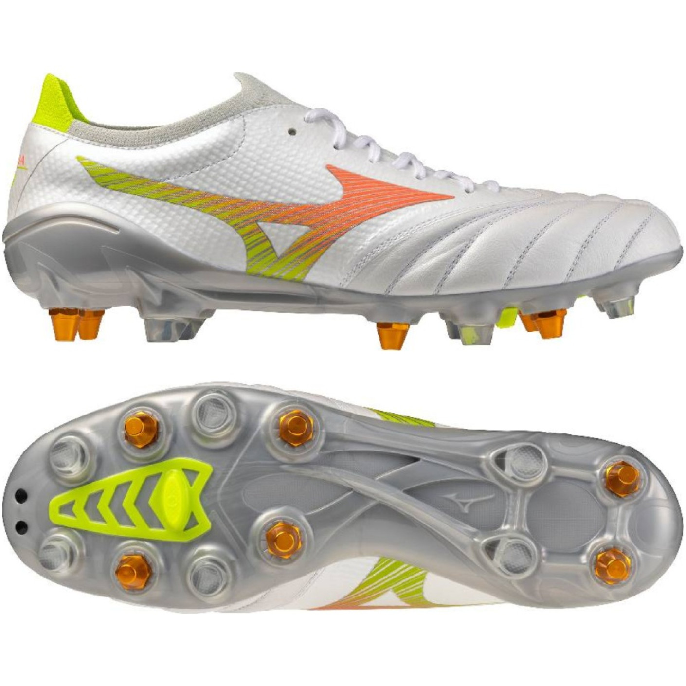 Mizuno Morelia Neo V Beta Elite Iron Stud Football Boots (SG) White Orange Lime