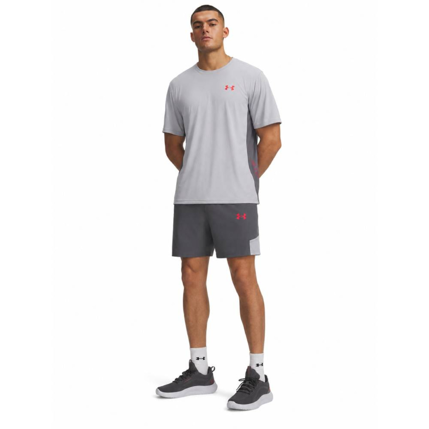 Under Armour Tech Utility Trainingsset Lichtgrijs Donkergrijs Rood