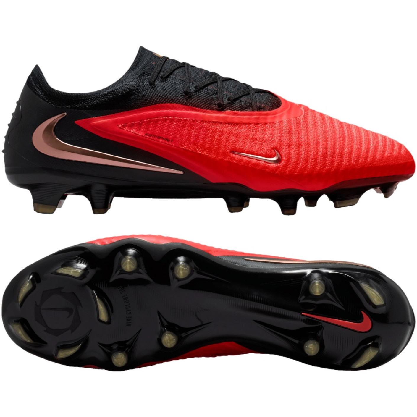 Nike Phantom 6 Low Elite Gras Voetbalschoenen (FG) Zwart Felrood Goud