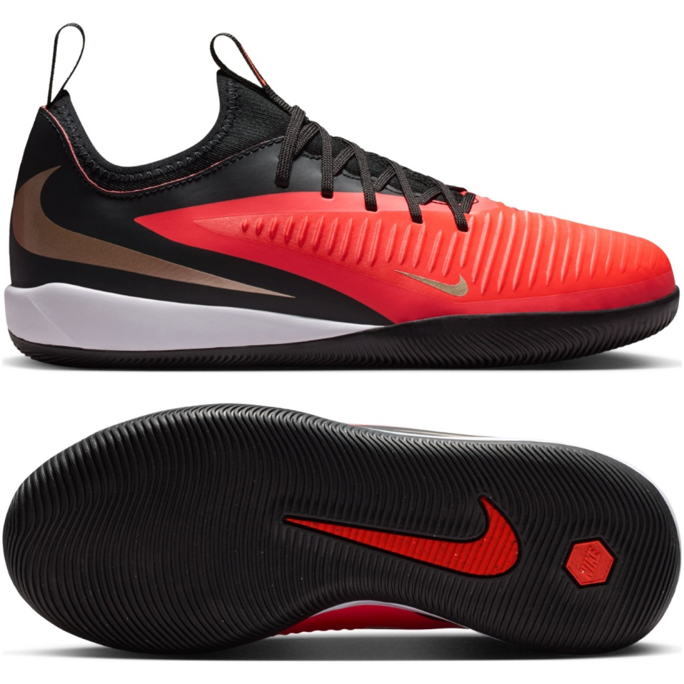 Nike Phantom 6 Low Academy Indoor Football Boots (IN) Kids Black Bright Red Gold