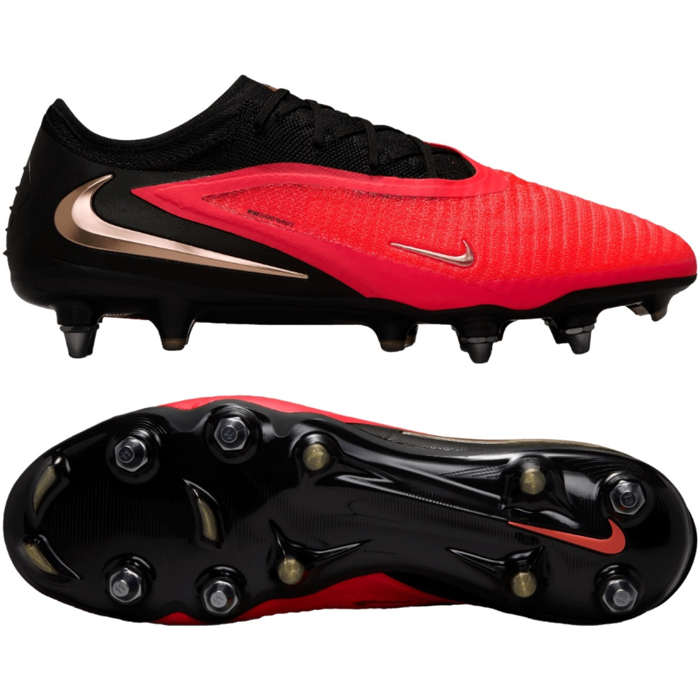 Nike Phantom 6 Low Elite Iron Stud Football Boots (SG) Pro Player Black Bright Red Gold