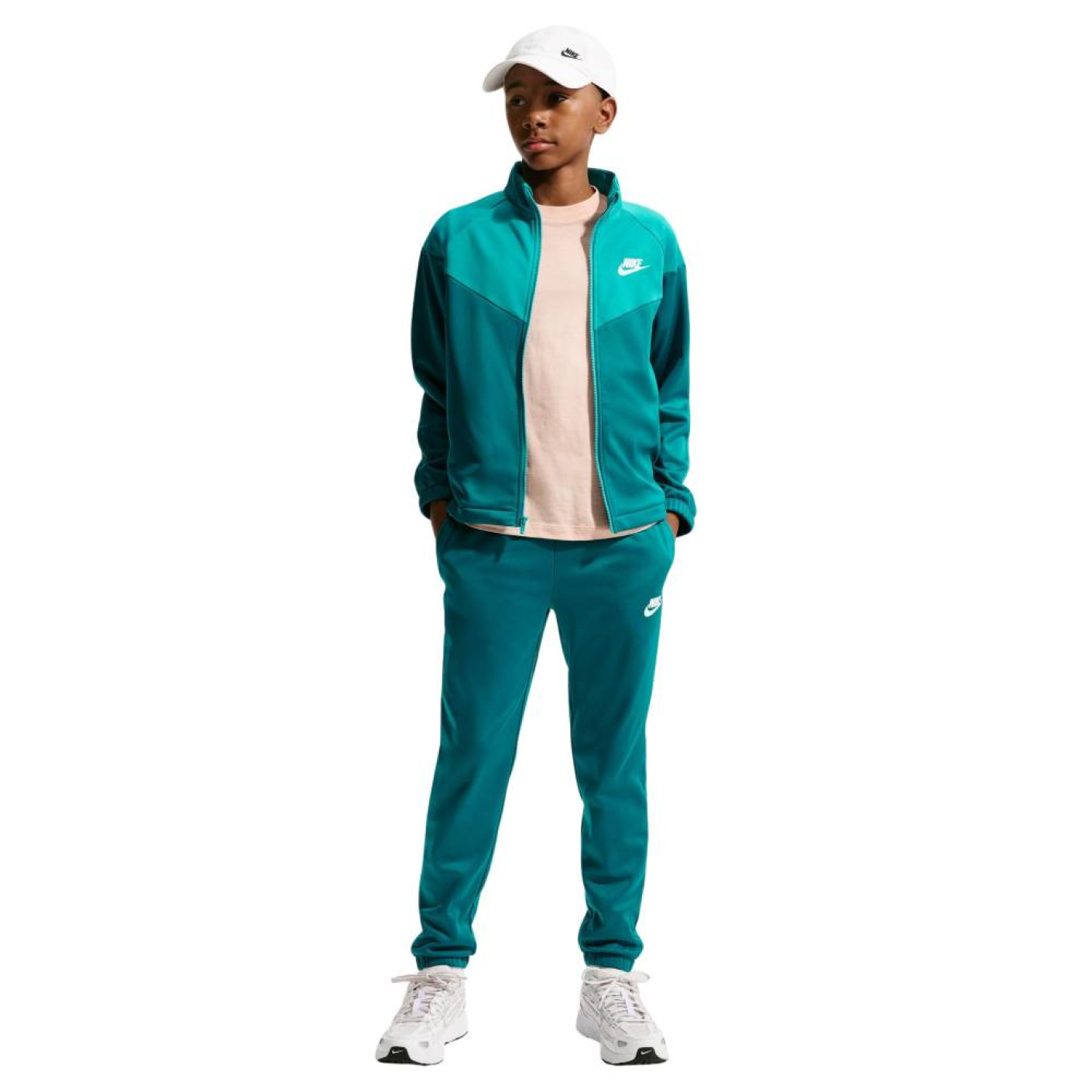 Nike Sportswear Trainingspak Full-Zip Kids Blauwgroen Lichtgroen Wit
