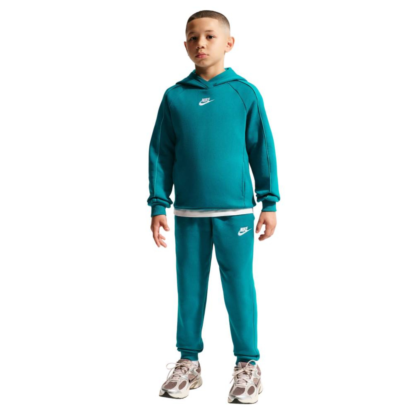 Nike Club Fleece Sportswear Tracksuit Hooded Kids Turquoise White