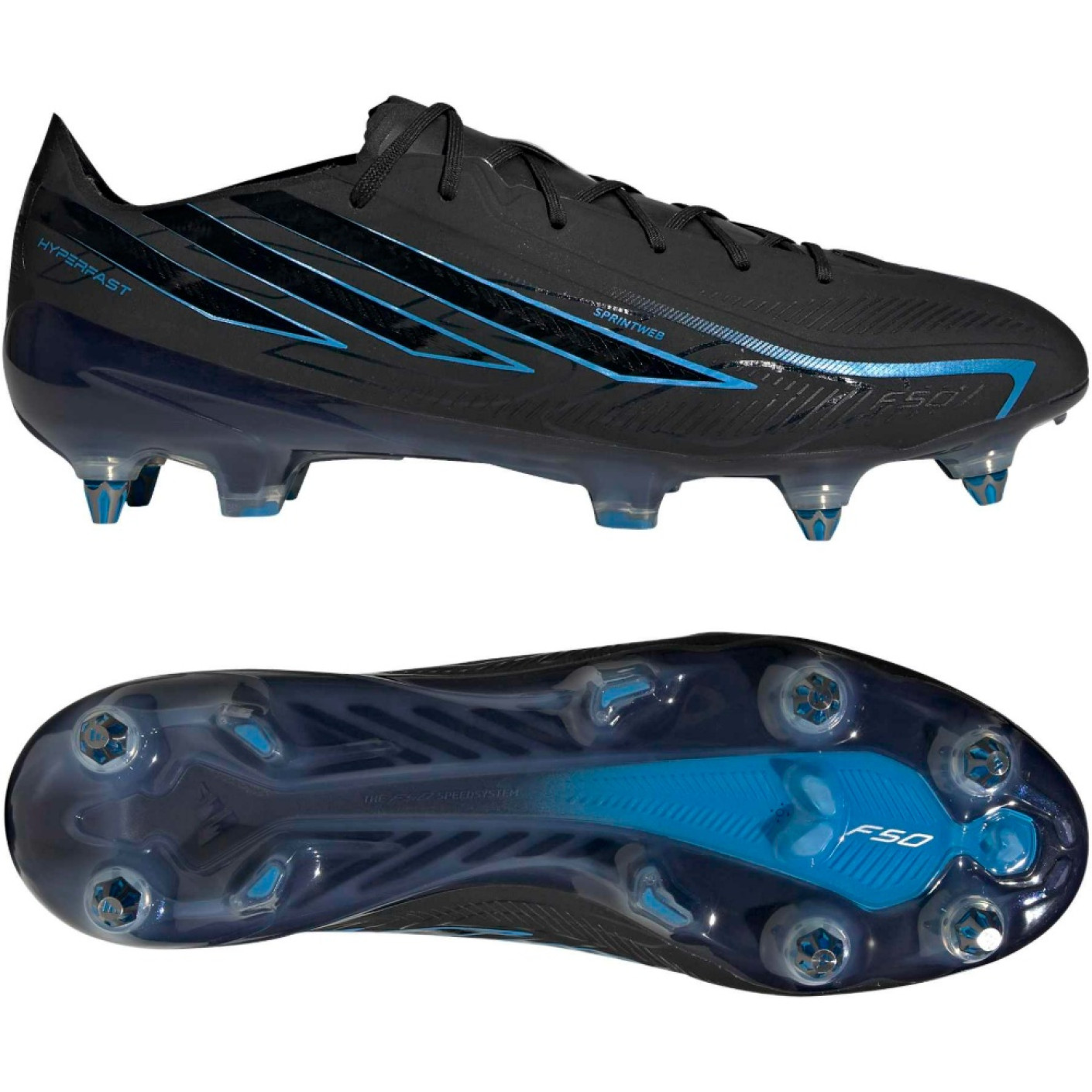 adidas F50 Hyperfast Elite IJzeren-Nop Voetbalschoenen (SG) Zwart Zwart Blauw