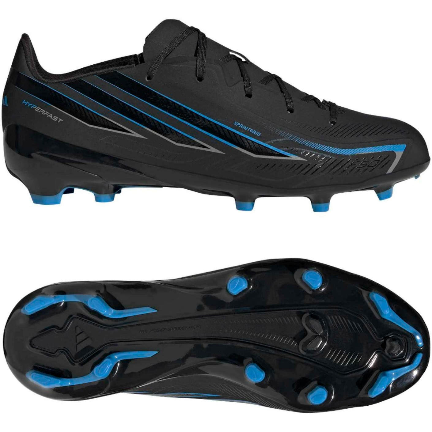 adidas F50 Hyperfast League Gras Voetbalschoenen (FG) Kids Zwart Zwart Blauw