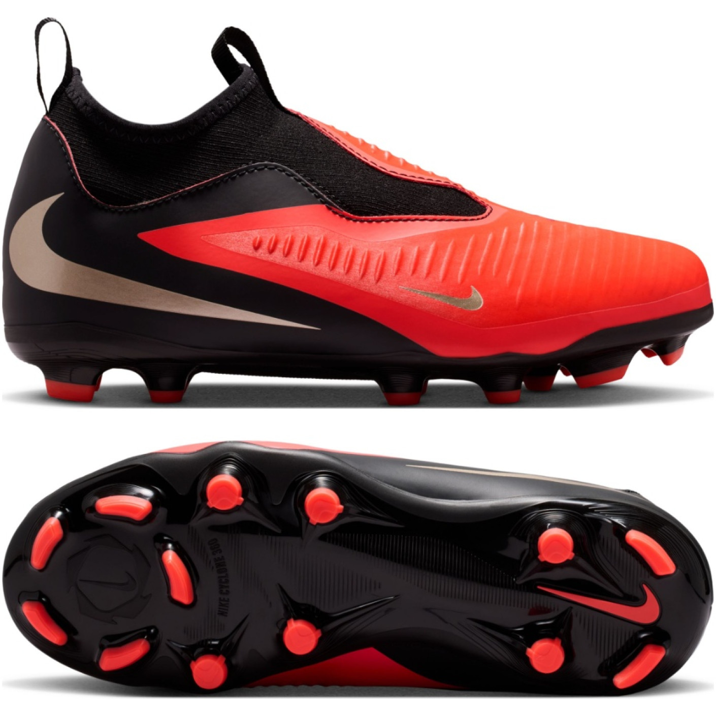 Nike Phantom 6 High Academy Grass/Artificial Grass Football Boots (MG) Kids Black Bright Red Gold