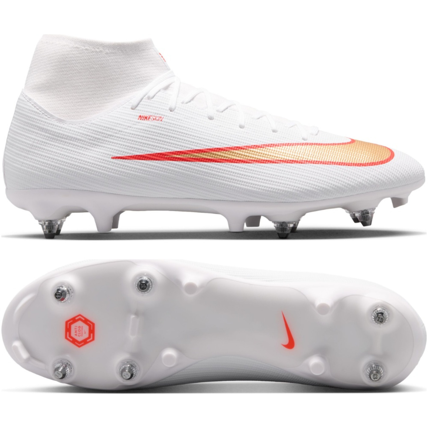 Nike Mercurial Superfly 11 Academy Iron Stud Football Boots (SG) Anti-Clog White Bright Red Gold