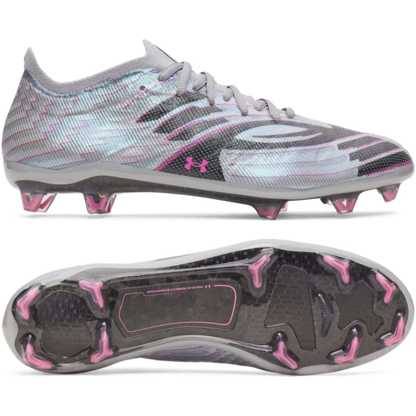 Under Armour Shadow Elite 4 Mach Gras Voetbalschoenen (FG) Grijs Zwart Roze