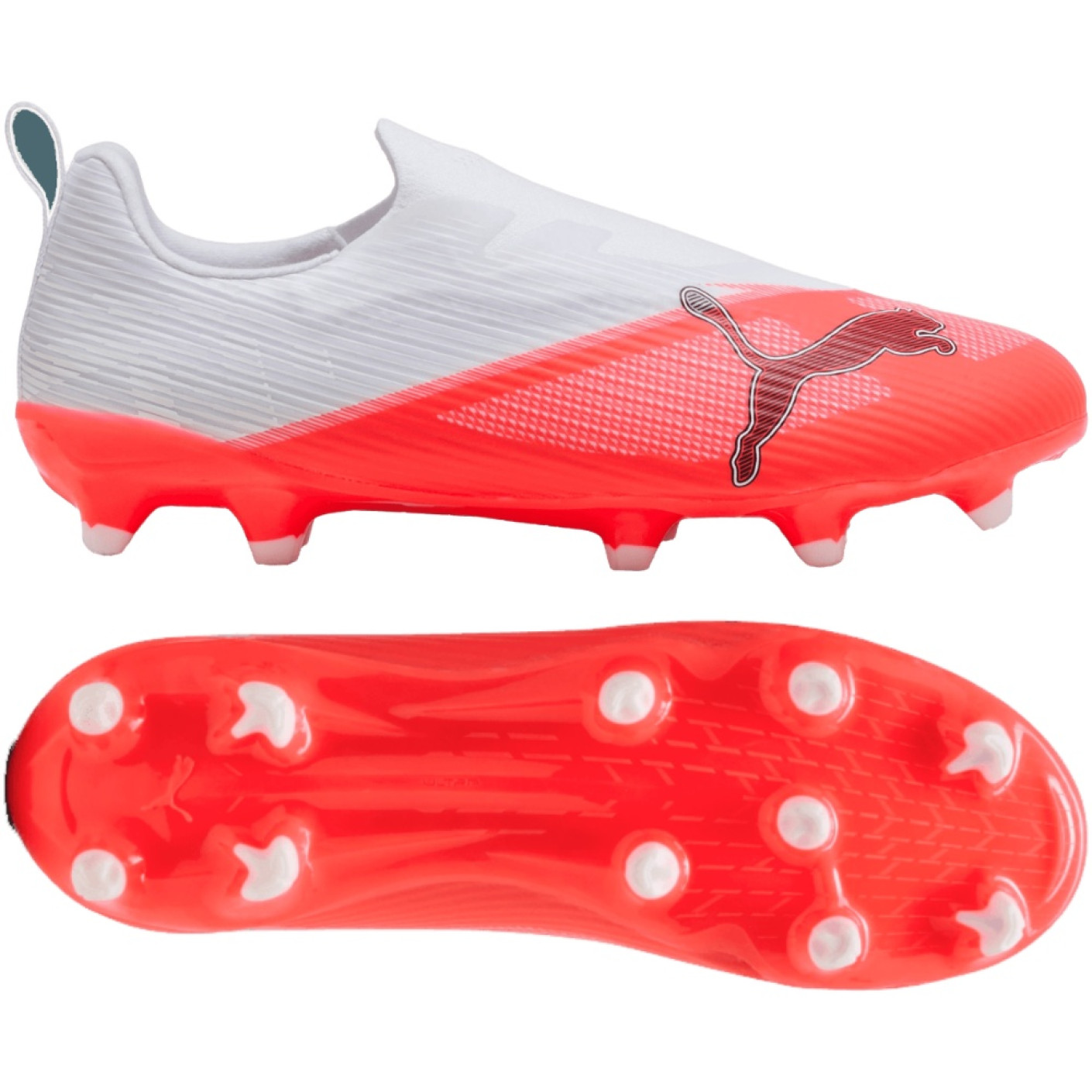 PUMA Ultra 7 Match Laceless Grass/Artificial Grass Football Boots (MG) Kids White Bright Red Black