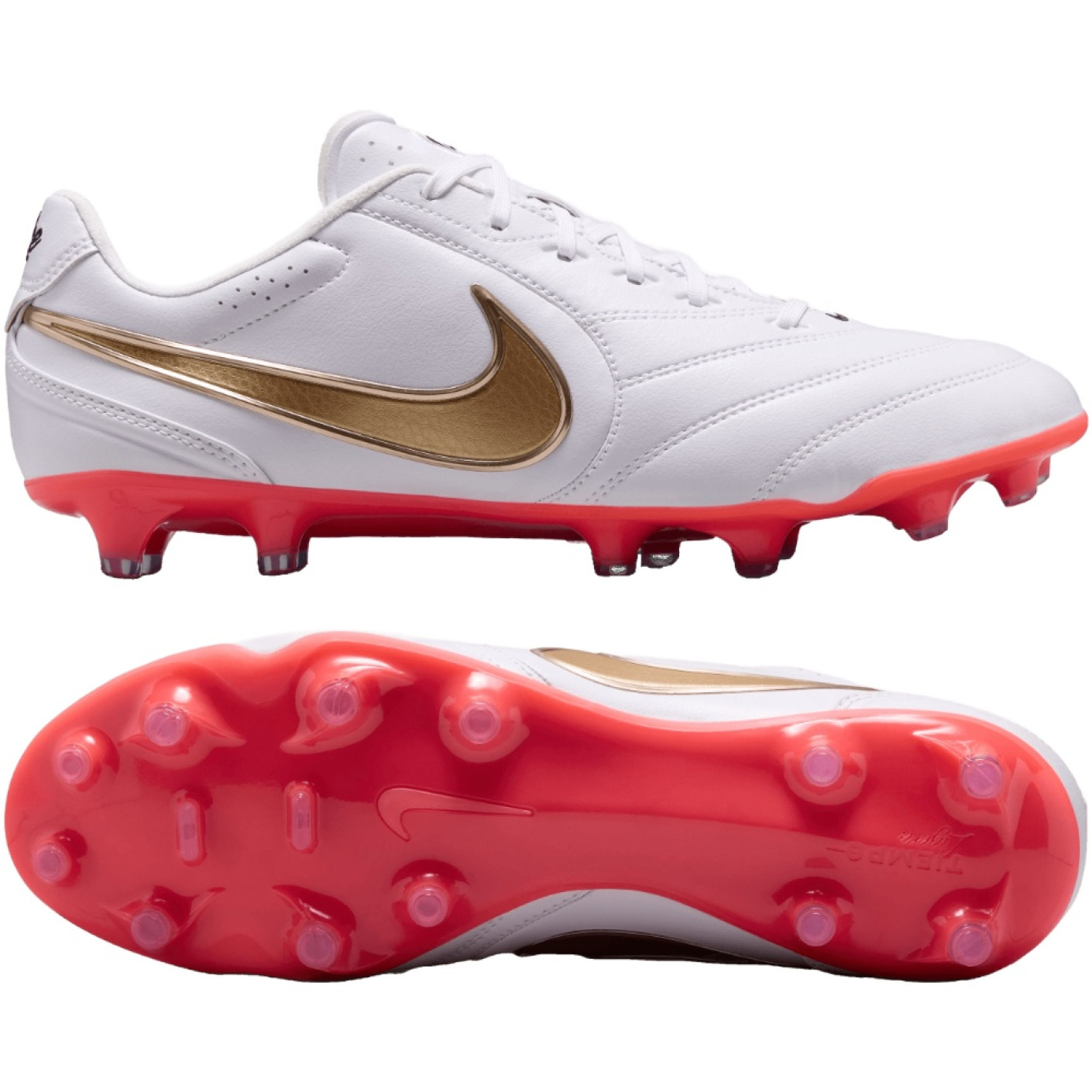 Nike Tiempo Ligera Pro Gras Voetbalschoenen (FG) Wit Goud Felrood