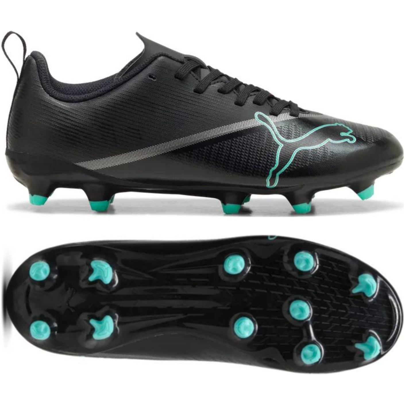 PUMA Ultra 7 Play Grass/Artificial Grass Football Boots (MG) Kids Black Intense Mint