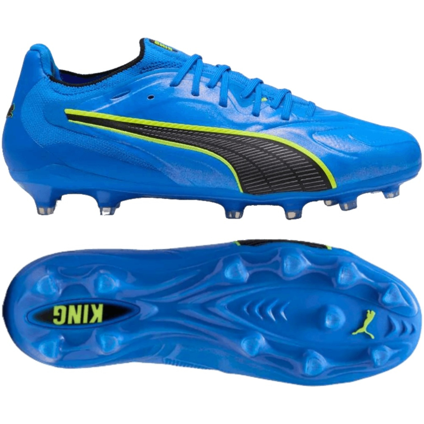 PUMA KING 20 Ultimate Gras / Kunstgras Voetbalschoenen (MG) Blauw Zwart Lime