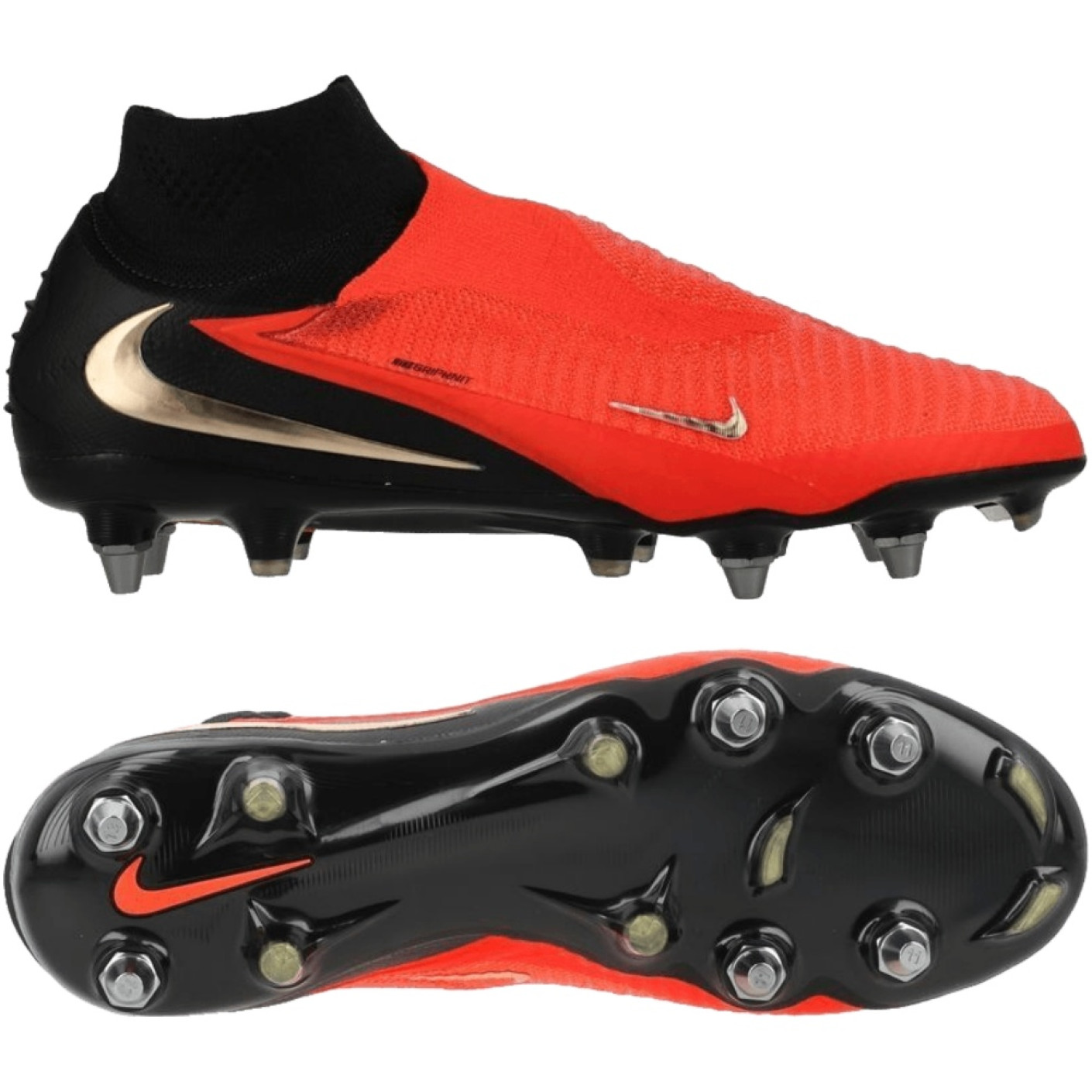 Nike Phantom 6 High Elite Iron Stud Football Boots (SG) Black Bright Red Gold