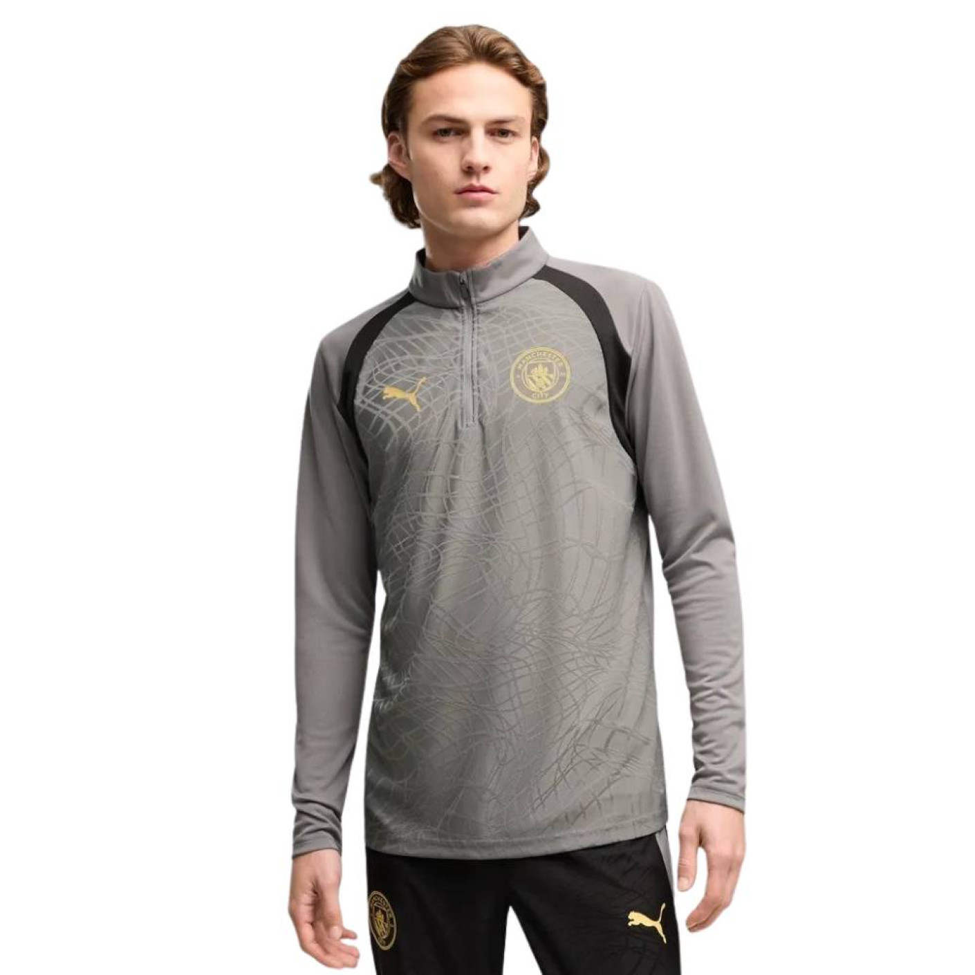 PUMA Manchester City Trainingstrui 1/4-Zip 2026-2027 Donkergrijs Zwart Goudgeel
