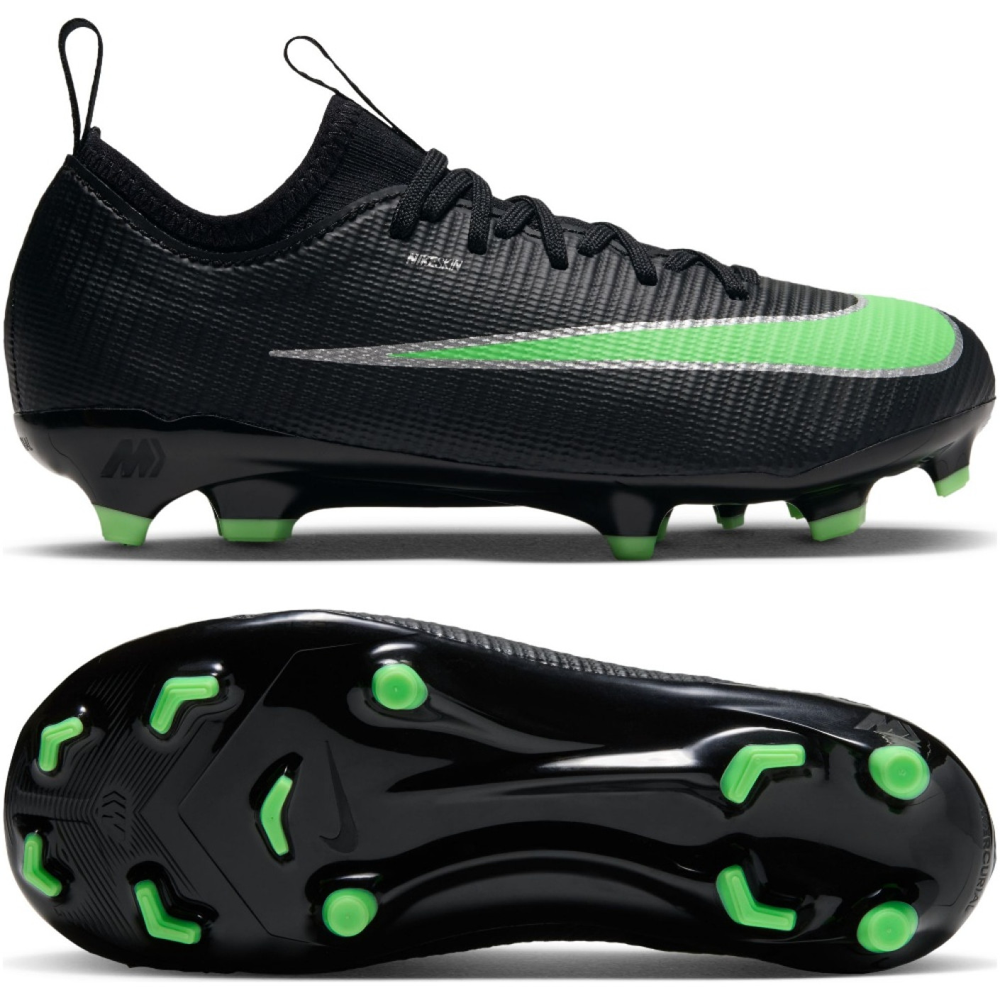 Nike Mercurial Vapor 17 Academy Gras / Kunstgras Voetbalschoenen (MG) Peuters/Kleuters Zwart Felgroen Zilvergrijs