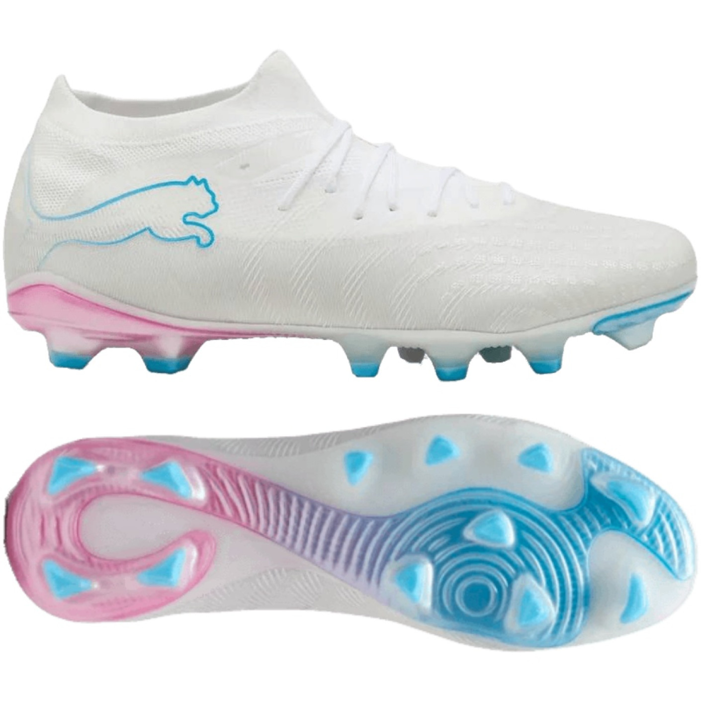 PUMA Future 9 Match Gras / Kunstgras Voetbalschoenen (MG) Wit Felblauw Felroze