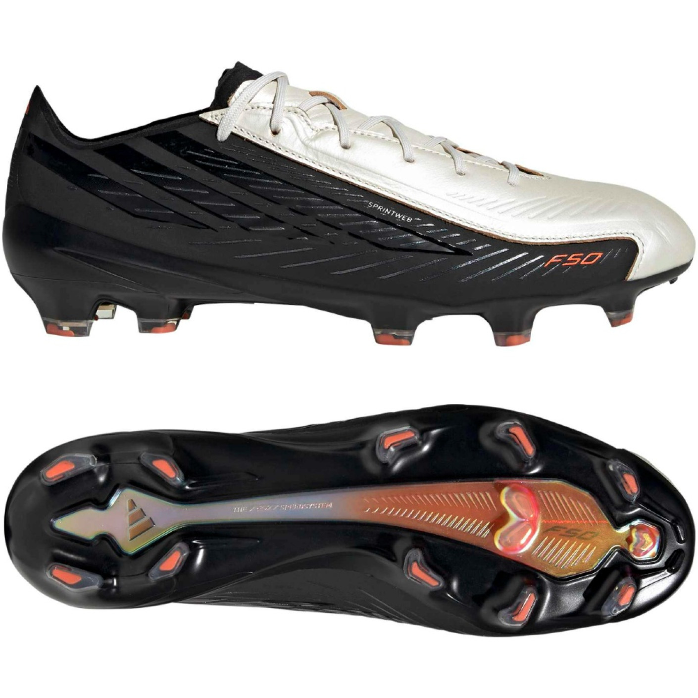 adidas F50 Hyperfast Elite L-Tech Gras Voetbalschoenen (FG) Zwart Wit Oranje