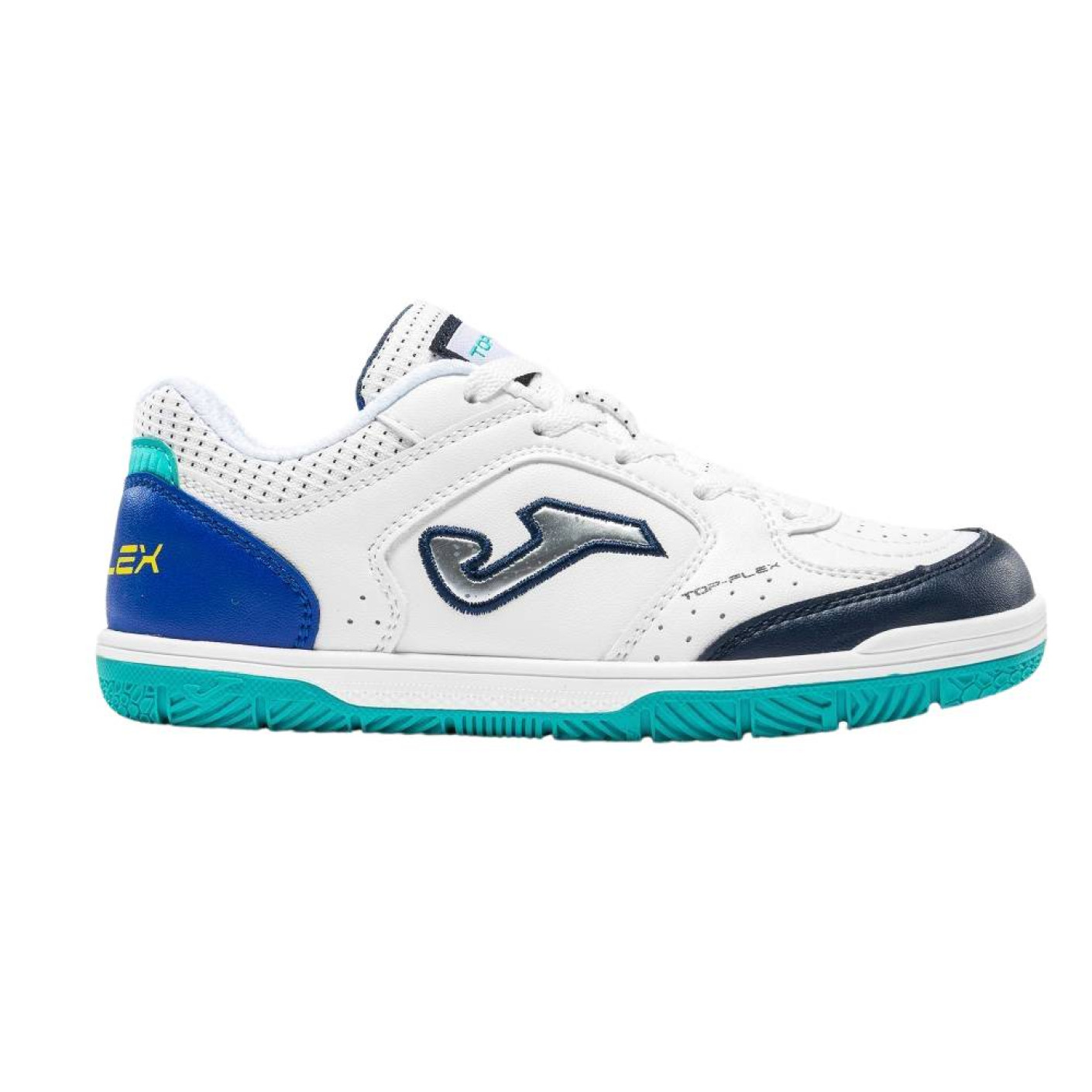 Joma Top Flex Indoor Football Boots (IN) Kids White Dark Blue Turquoise Blue