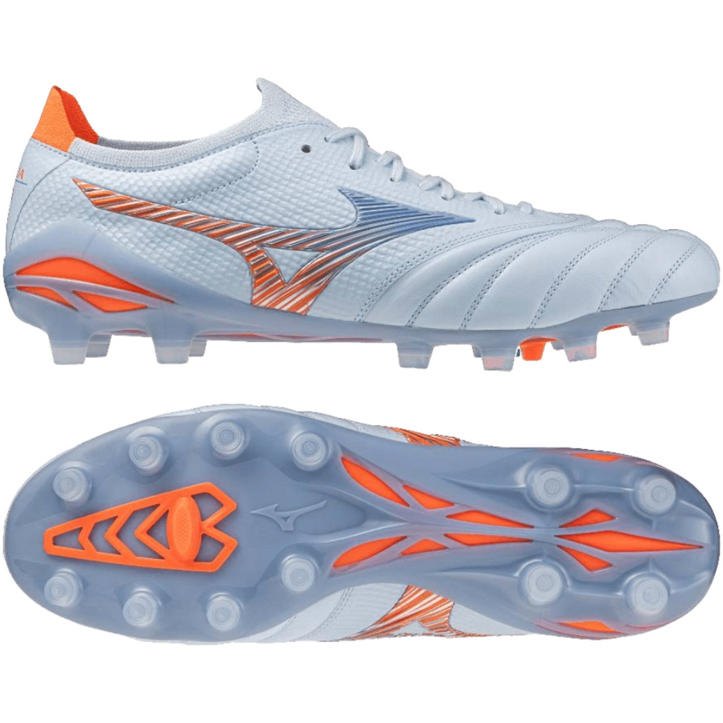 Mizuno Morelia Neo V Beta Japan Gras Voetbalschoenen (FG) Lichtblauw Blauw Oranje