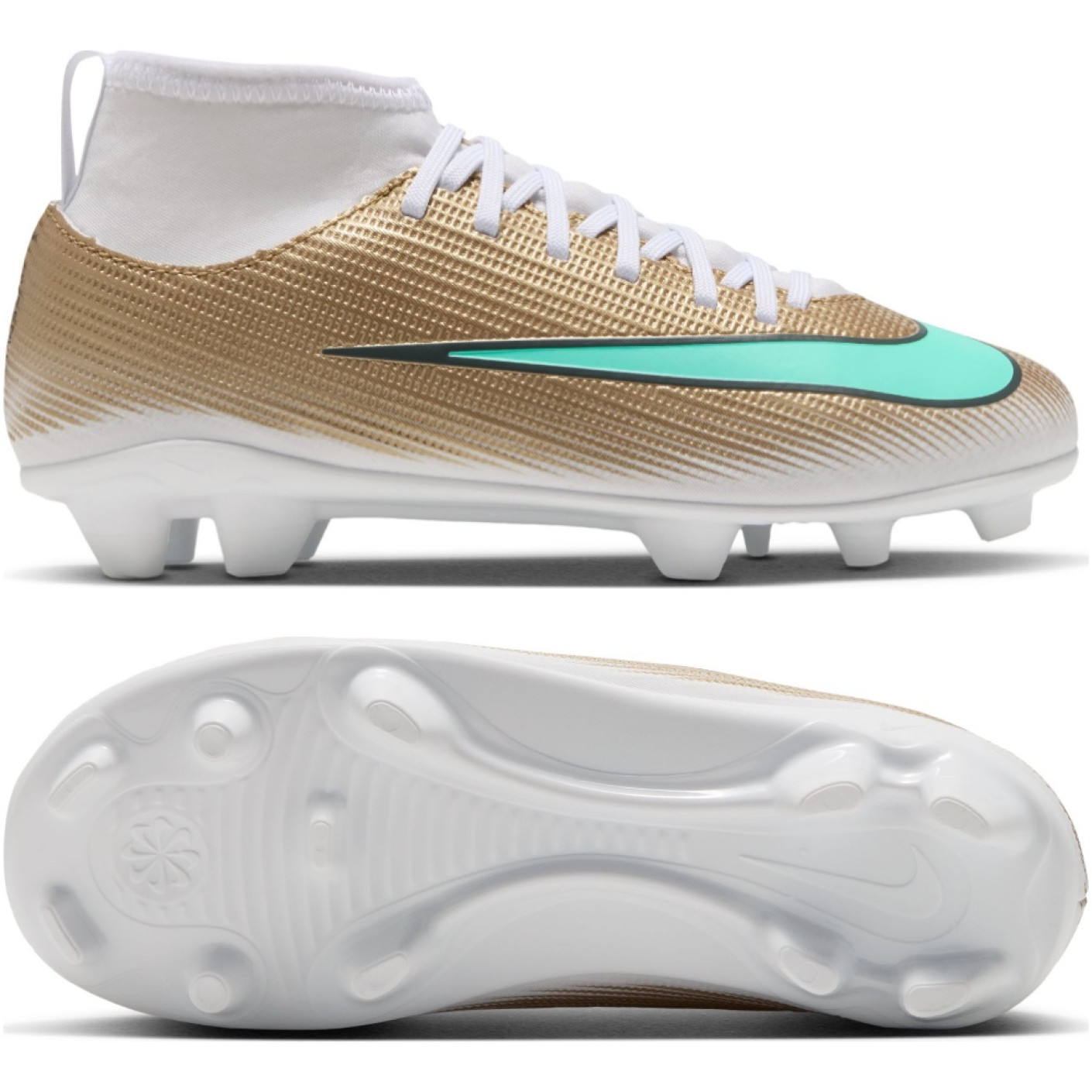 Nike Mercurial Superfly 11 Mbappé Club Gras / Kunstgras Voetbalschoenen (MG) Peuters/Kleuters Goud Groen Wit