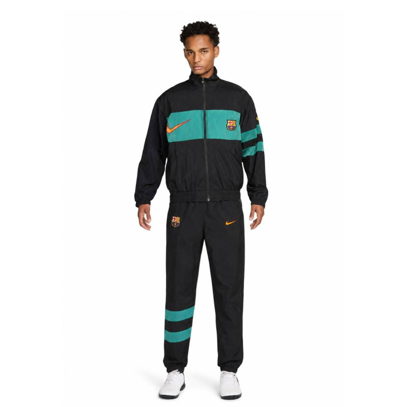 Nike FC Barcelona Repel Woven Trainingspak 1996 Zwart Lichtgroen Goudgeel