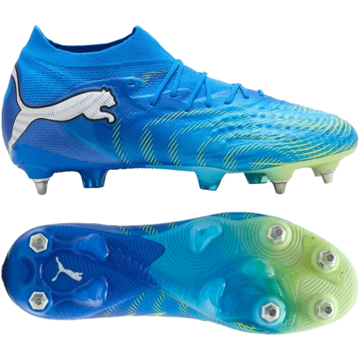 PUMA Future 9 Ultimate IJzeren-Nop Voetbalschoenen (SG) Blauw Luminous Blue Lime