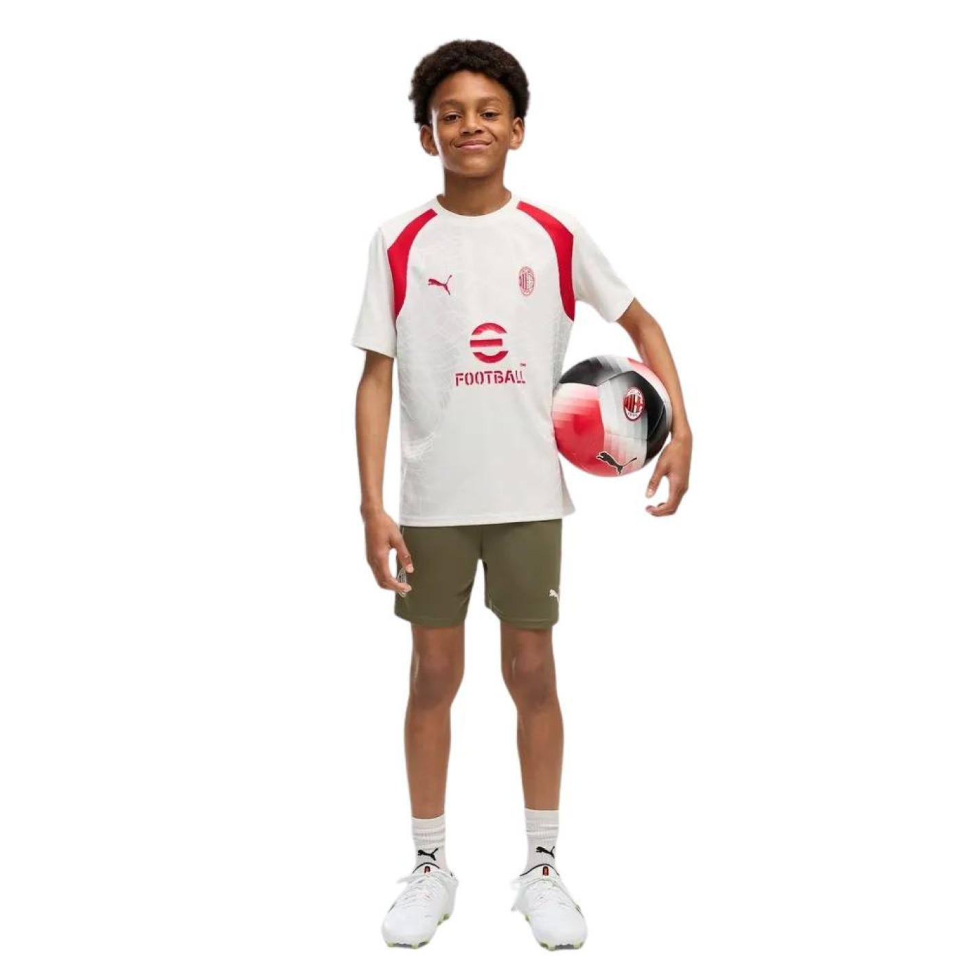 PUMA AC Milan Trainingsset 2026-2027 Kids Lichtgrijs Donkergroen Rood