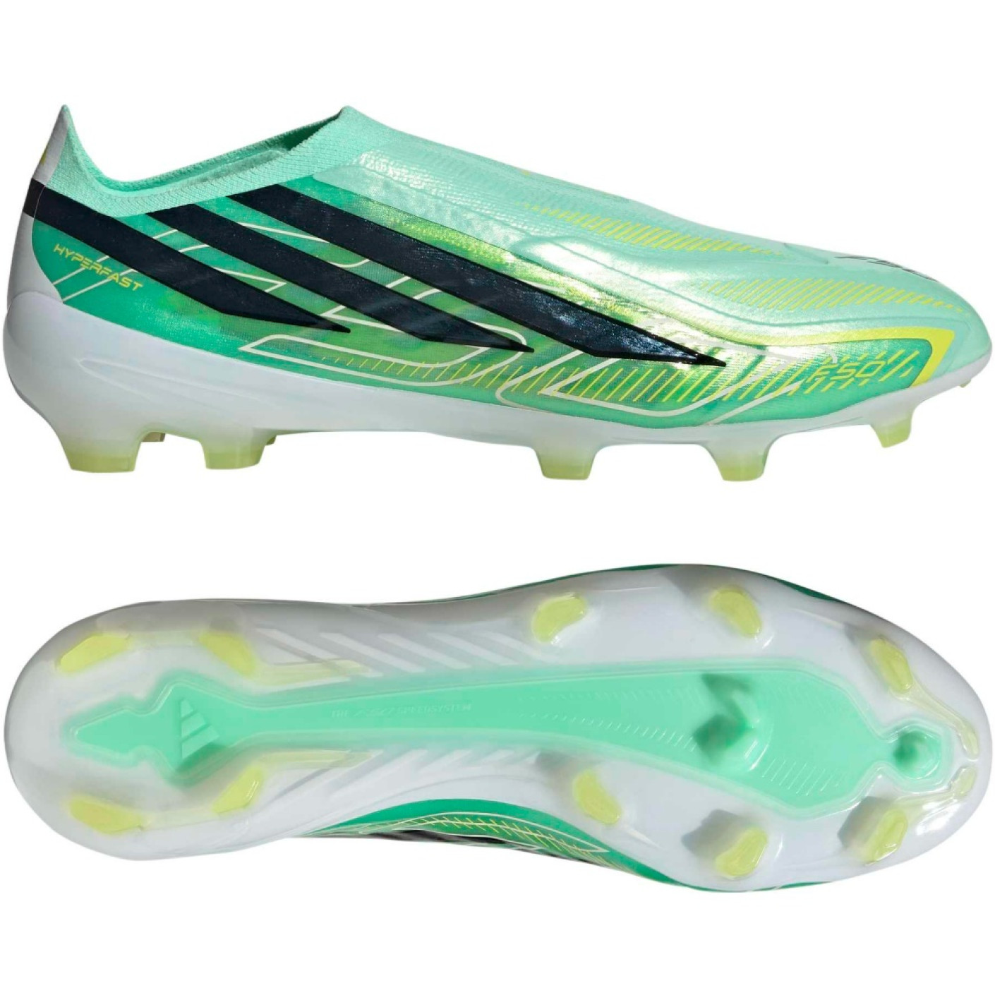 adidas F50 Hyperfast Pro Laceless Grass Football Boots (FG) Mint Green Black White