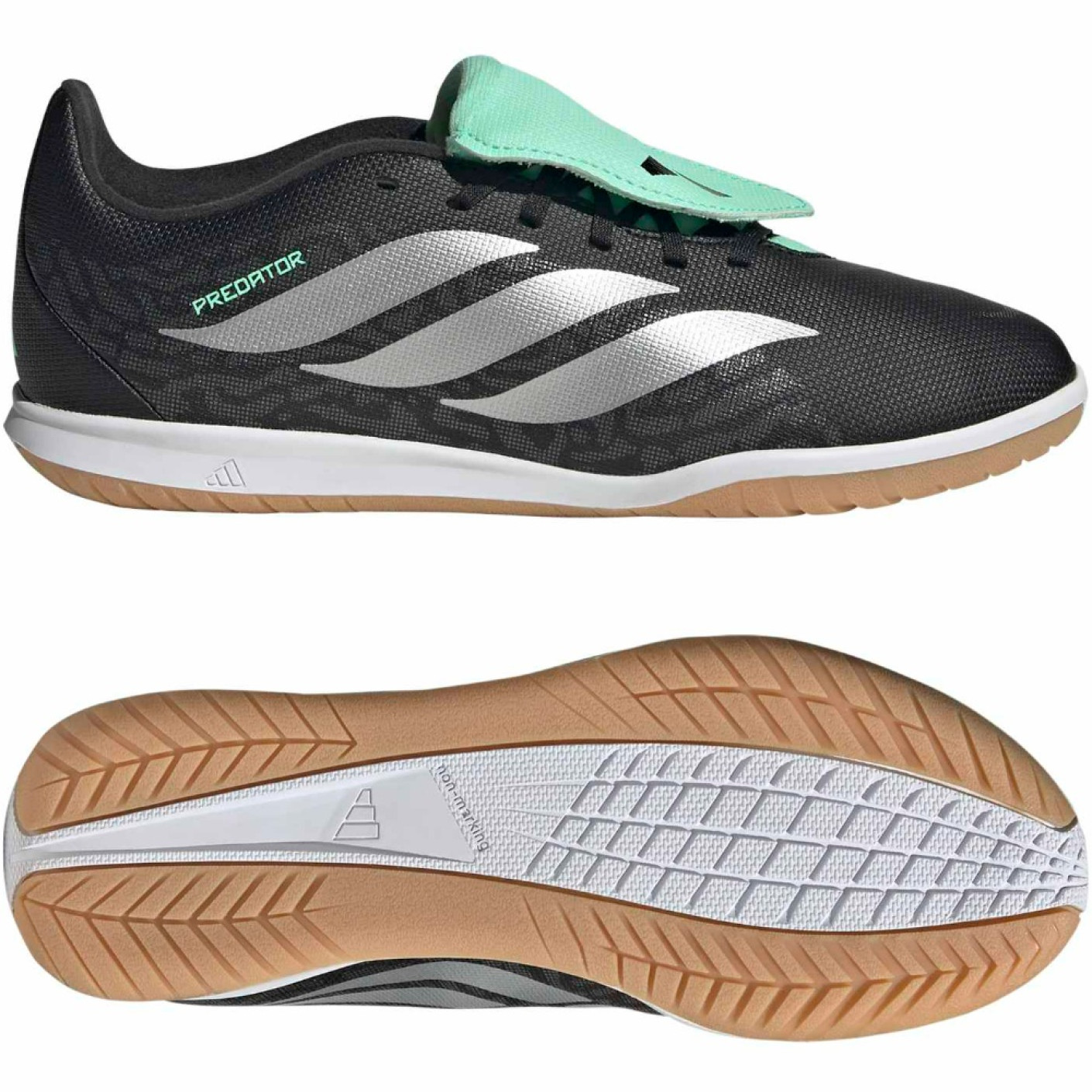 adidas Predator Club FT Indoor Football Boots (IN) Kids Black Silver Mint Green