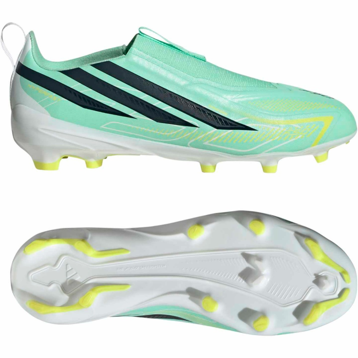 adidas F50 Hyperfast League Veterloze Gras Voetbalschoenen (FG) Kids Mintgroen Zwart Wit