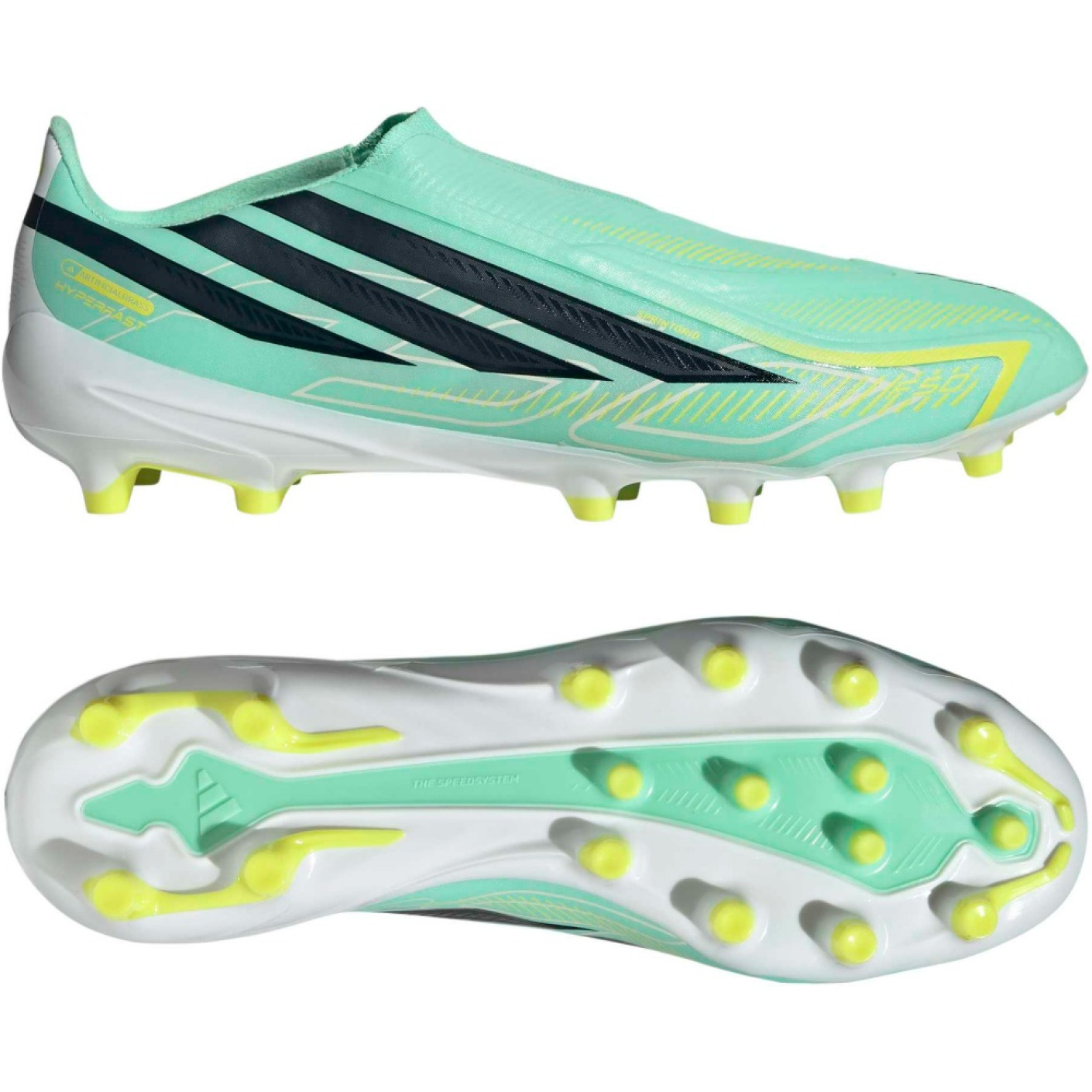 adidas F50 Hyperfast League Laceless Artificial Grass Football Boots (AG) Mint Green Black White
