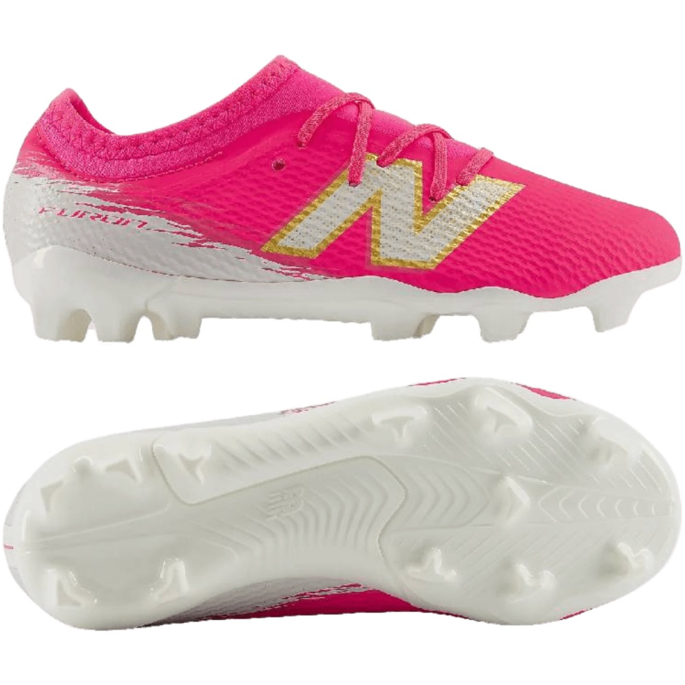 New Balance Furon V8 Team Grass Football Boots (FG) Kids Hot Pink White Gold