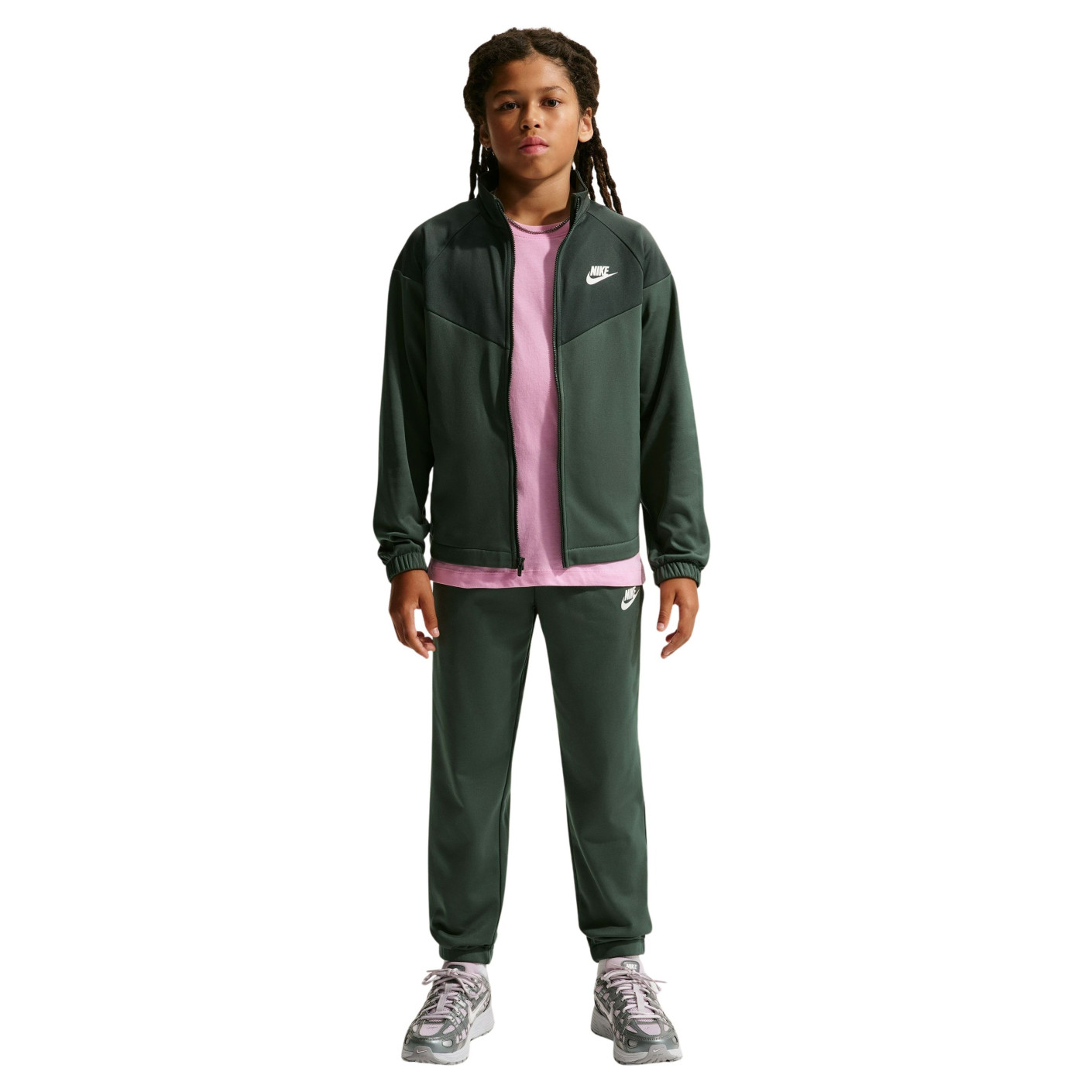 Nike Sportswear Full-Zip Kids Tracksuit Camo Green Dark Green White