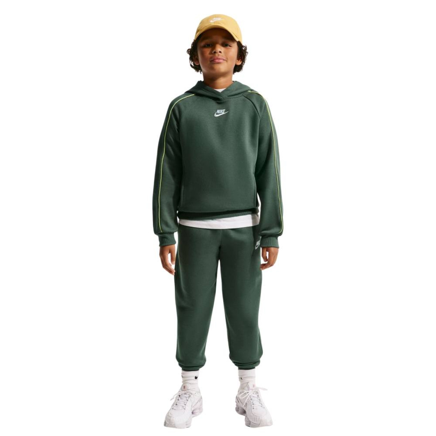 Nike Club Fleece Sportswear Tracksuit Hooded Kids Camo Green White