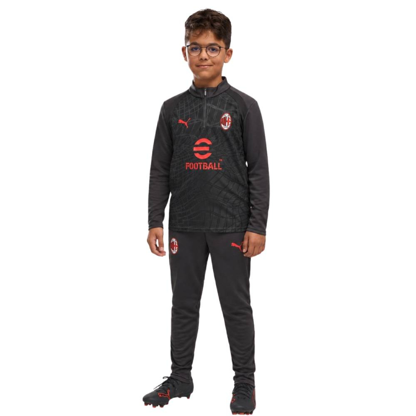 PUMA AC Milan 1/4-Zip Tracksuit 2026-2027 Kids Dark Grey Red
