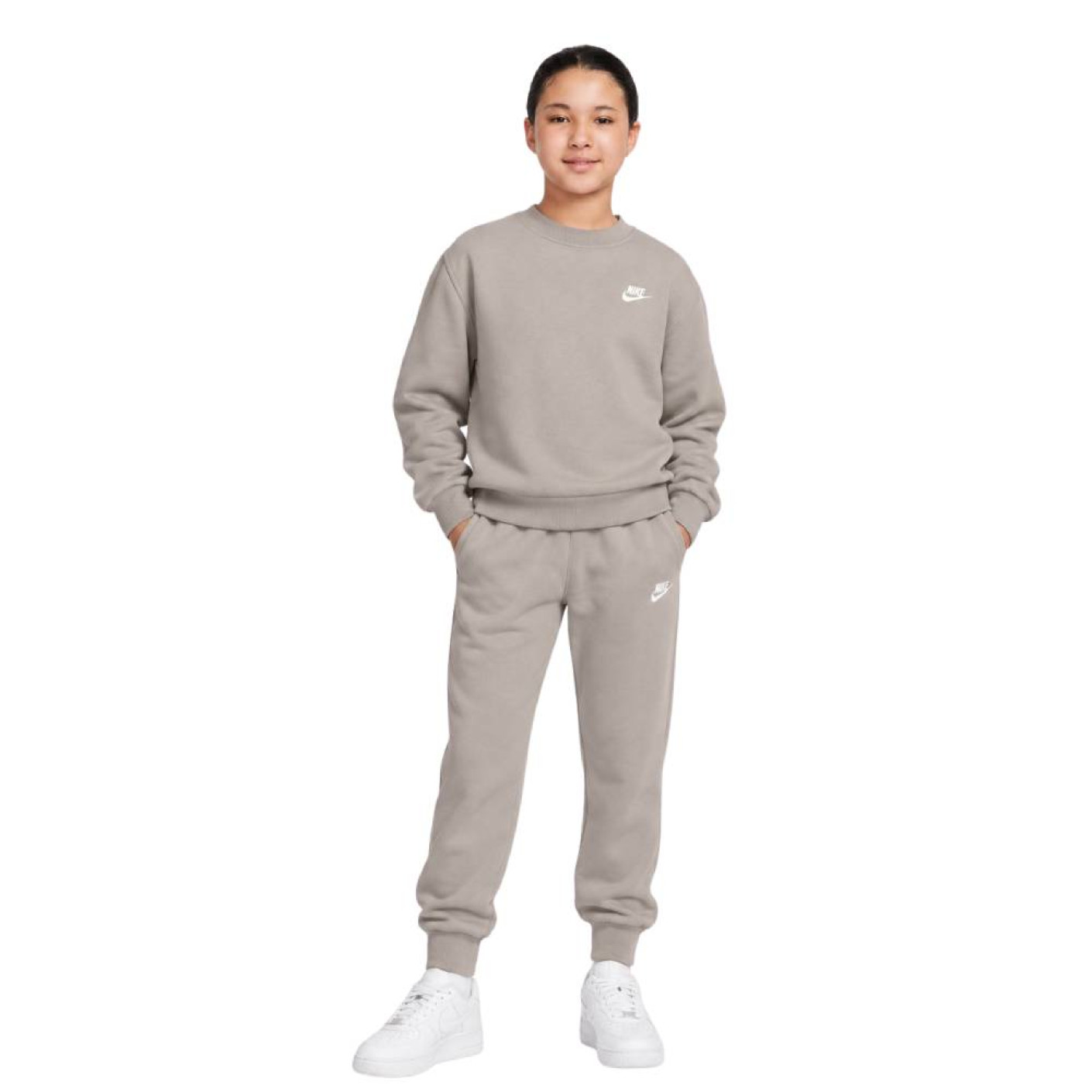 Nike Sportswear Club Fleece Crew Tracksuit Kids Light Beige White