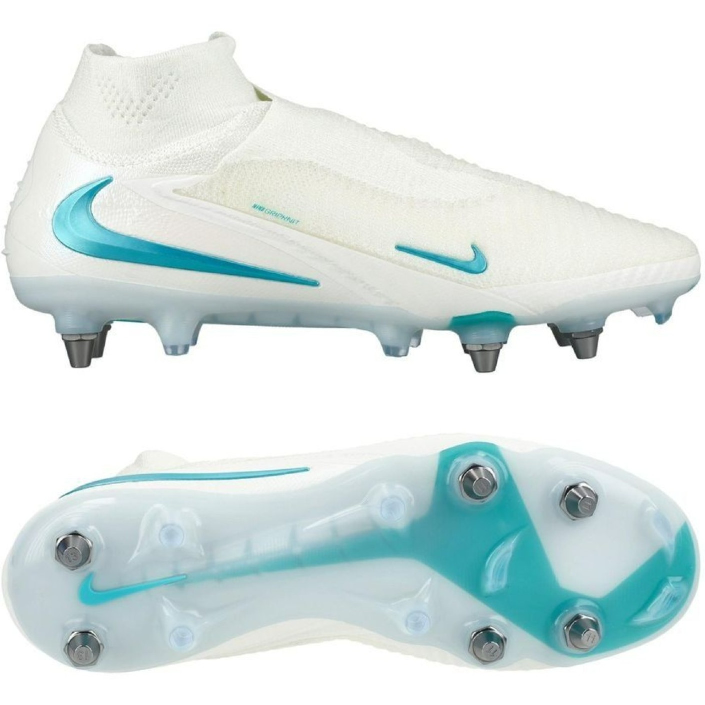 Nike Phantom 6 High Elite Iron Stud Football Boots (SG) Pro Player White Turquoise