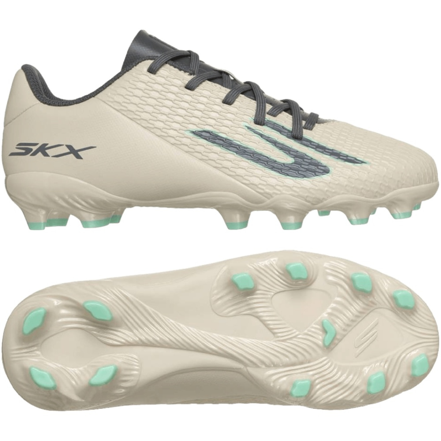 Skechers SKX_2 Low Grass/Artificial Grass Football Boots (MG) Kids Beige Dark Grey Turquoise