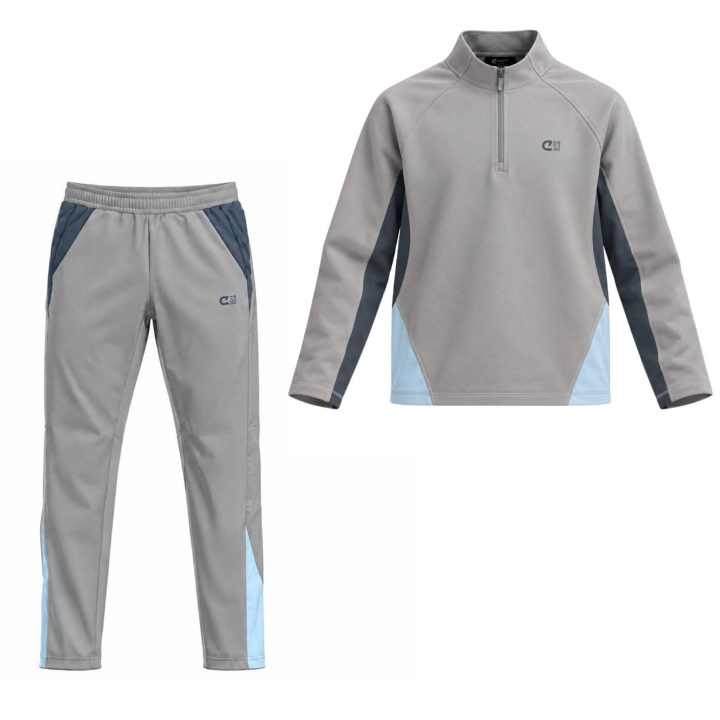 Cruyff Linea Trainingspak 1/4-Zip Kids Lichtgrijs Donkergrijs Lichtblauw