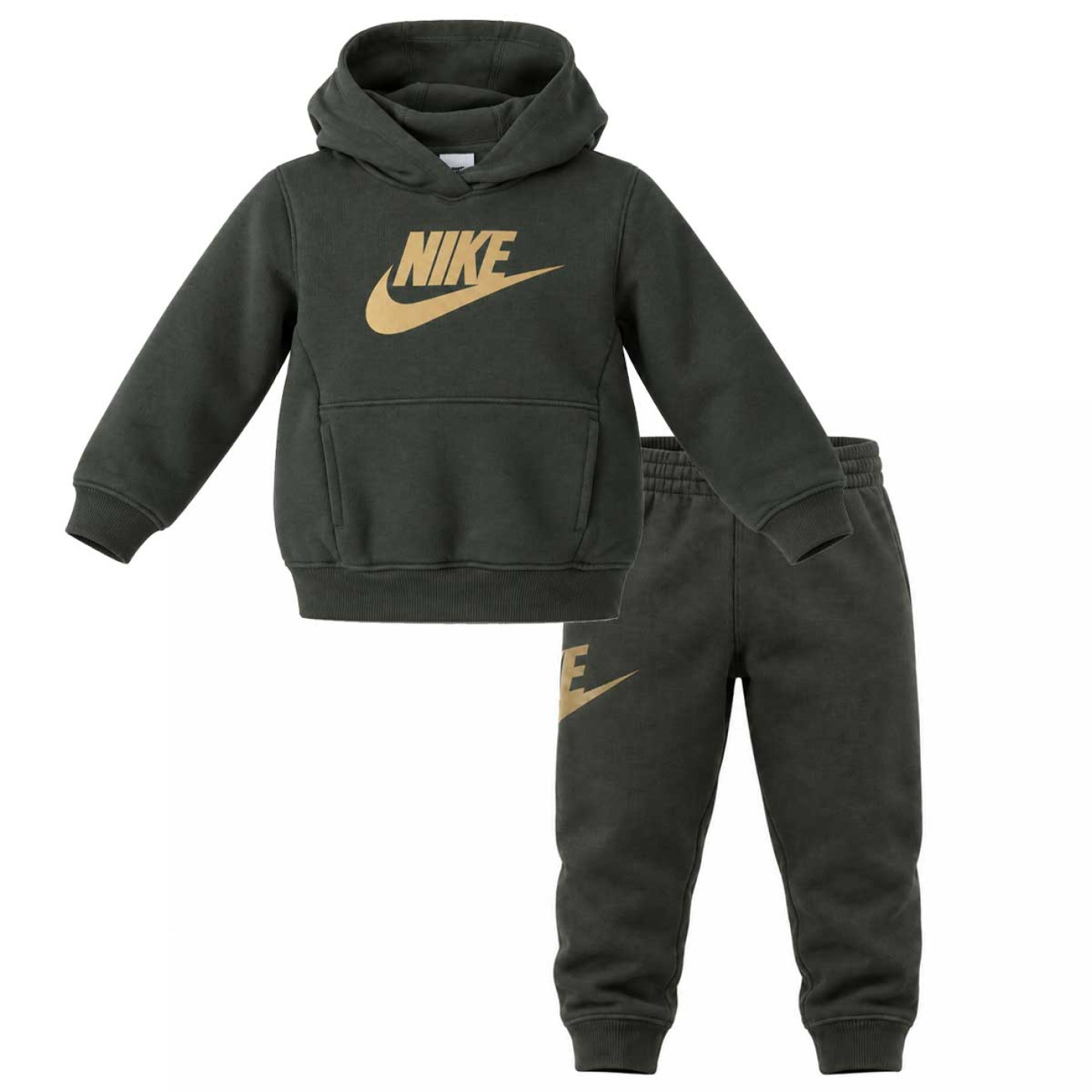 Nike Club Fleece Trainingspak Hooded Peuters/Kleuters Donkergroen Goud