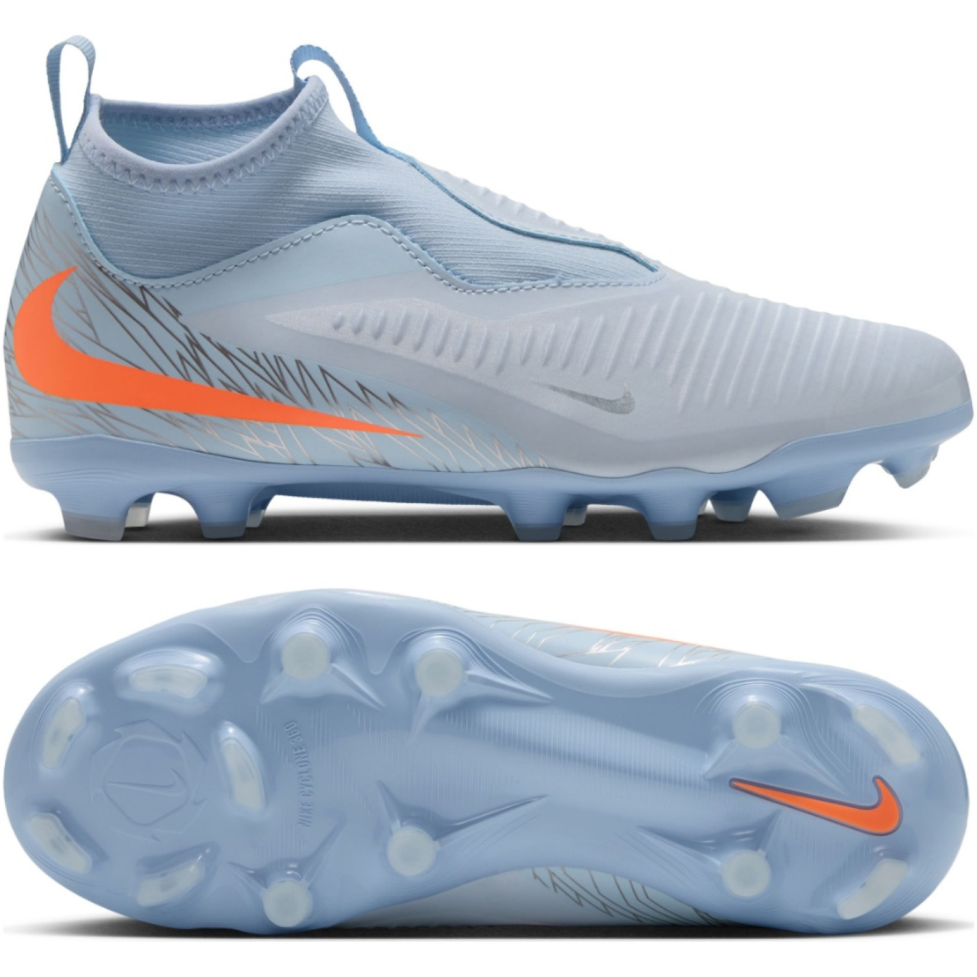 Nike Phantom 6 High Academy Gras / Kunstgras Voetbalschoenen (MG) Kids Lichtblauw Oranje Zilvergrijs