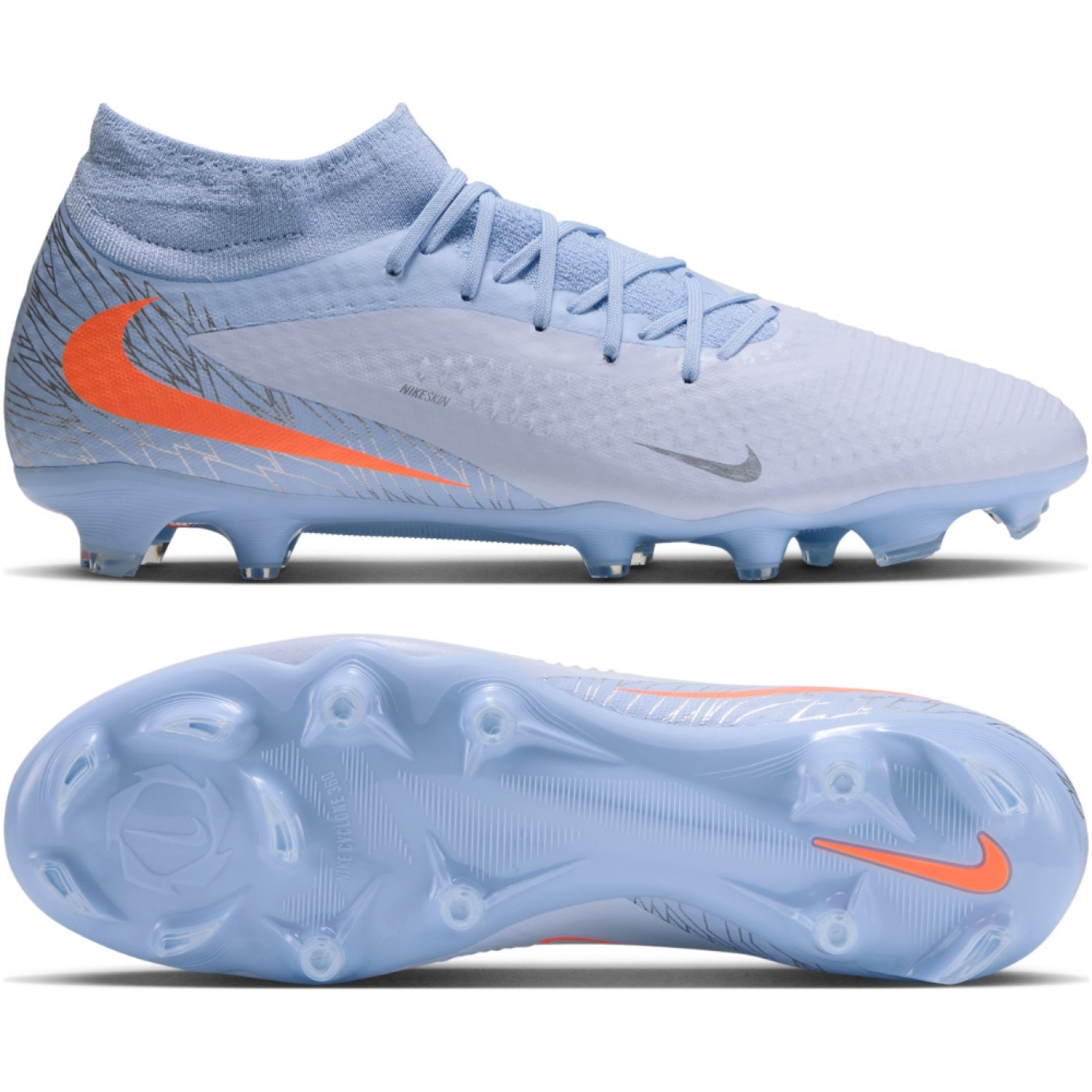 Nike Phantom 6 High Academy Grass/Artificial Grass Football Boots (MG) Light Blue Orange Silver Grey