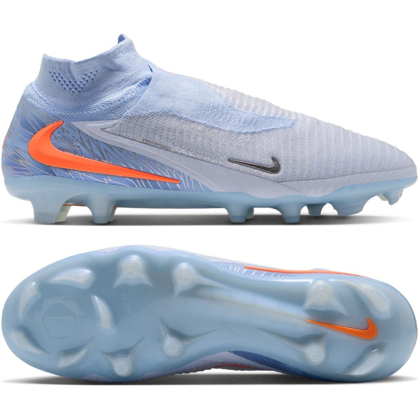 Nike Phantom 6 High Elite Gras Voetbalschoenen (FG) Lichtblauw Oranje Zilvergrijs