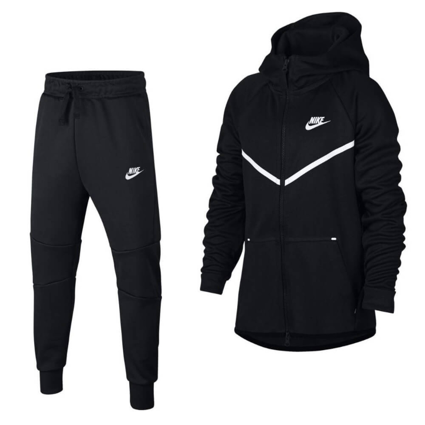 Nike Tech Fleece  Trainingspak FZ Polyester Kids Zwart Wit Zwart