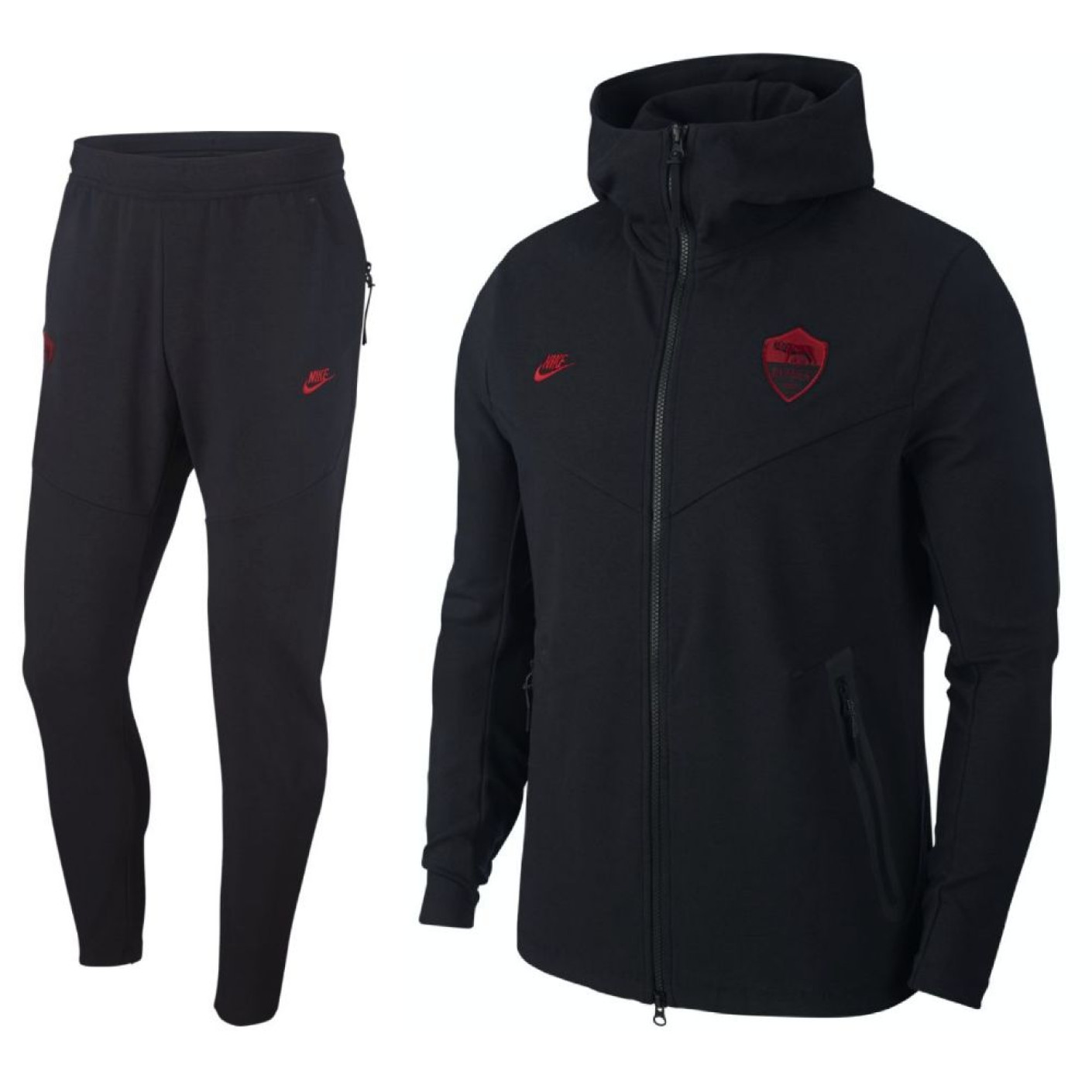 Nike AS Roma Tech Fleece Pack Trainingspak 2019-2020 Zwart Rood