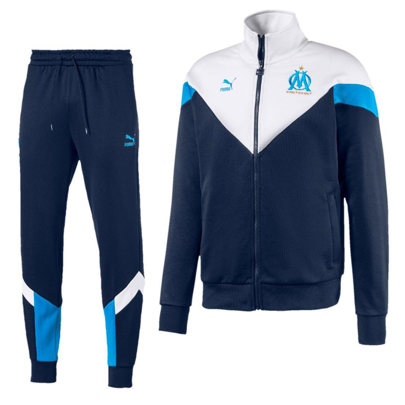 PUMA Olympique Marseille ICONIC Trainingspak 2019-2020 Donkerblauw Wit